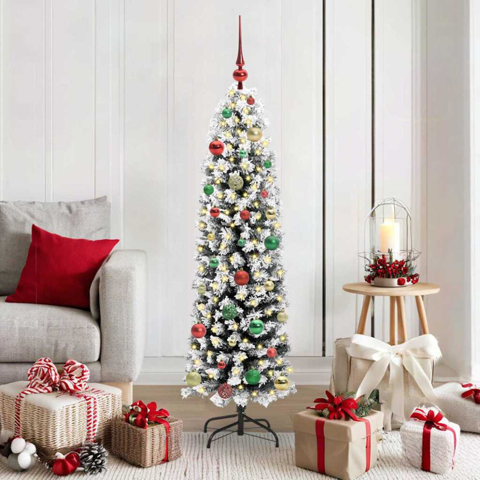 VIDAXL 4.9ft Flocked Artificial Christmas Tree with 150 Multicolour LED Lights and Baubles for Festive Holiday Decor - Image 2