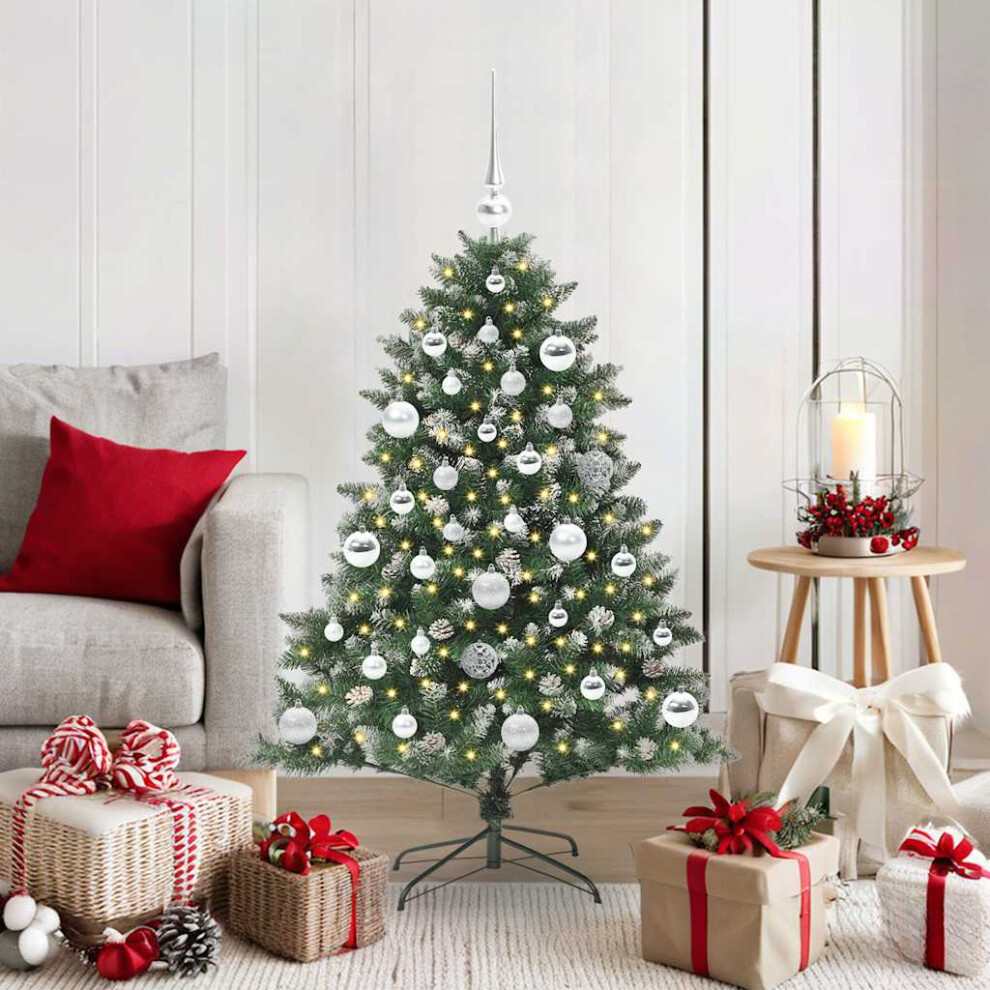 Pre-Lit Bauble Pinecones Snow Flocked Artificial Christmas Tree 4Ft Silver/Green Vidaxl - Image 3