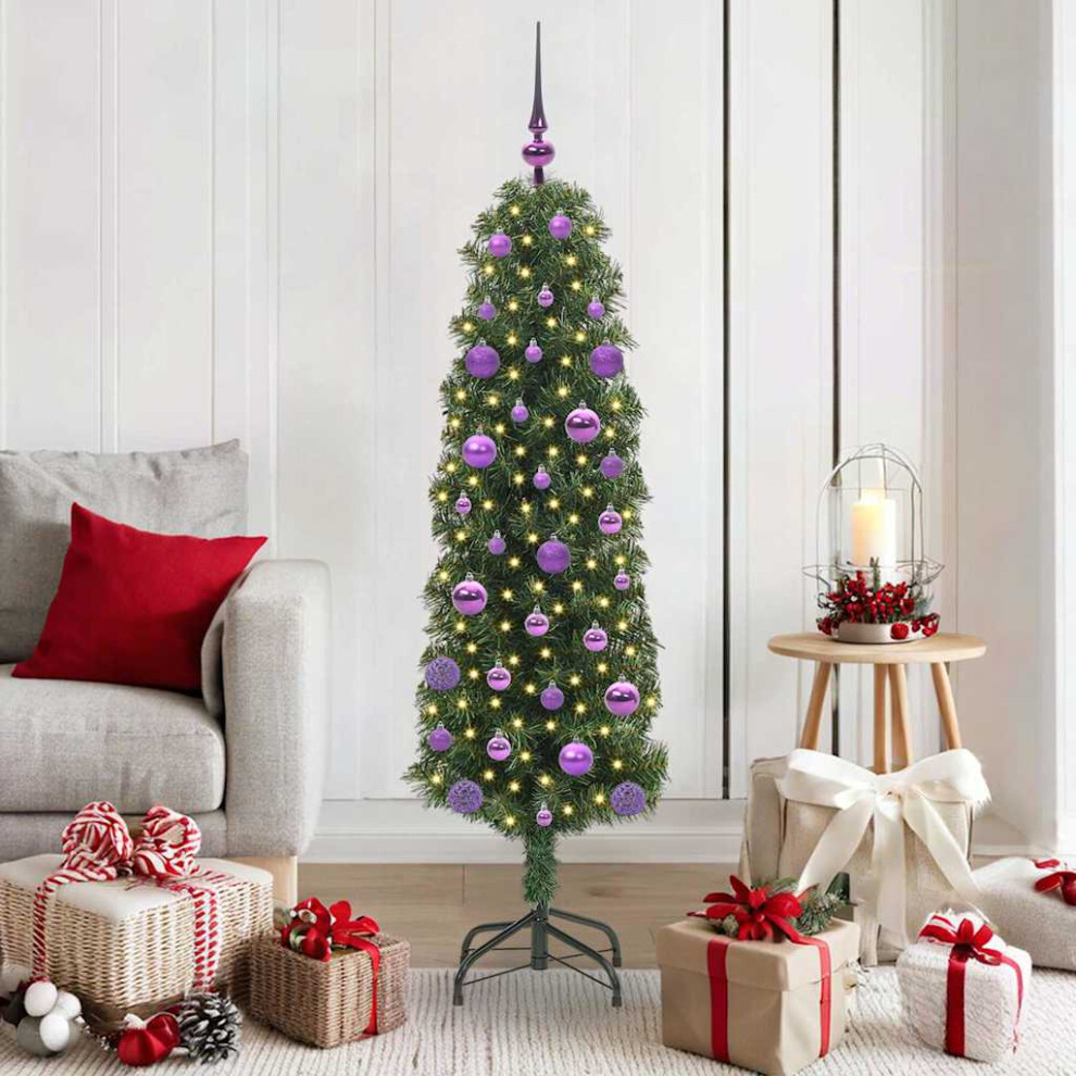 Artificial Christmas Tree With Pinecones Leds Decoration Ornaments 5Ft Green/Lilac Vidaxl - Image 3