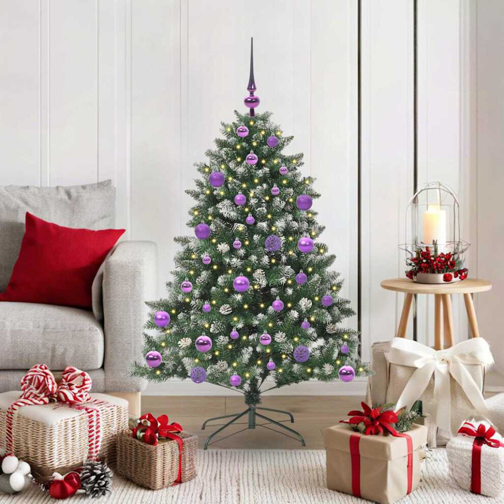 VIDAXL 4ft Pre-Lit Artificial Christmas Tree Green with Lilac Baubles and Pinecones - Image 3