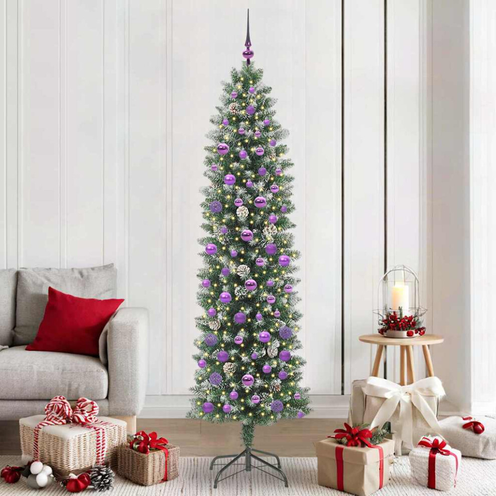 Vidaxl Artificial Slim Christmas Tree Green And White 210 Cm