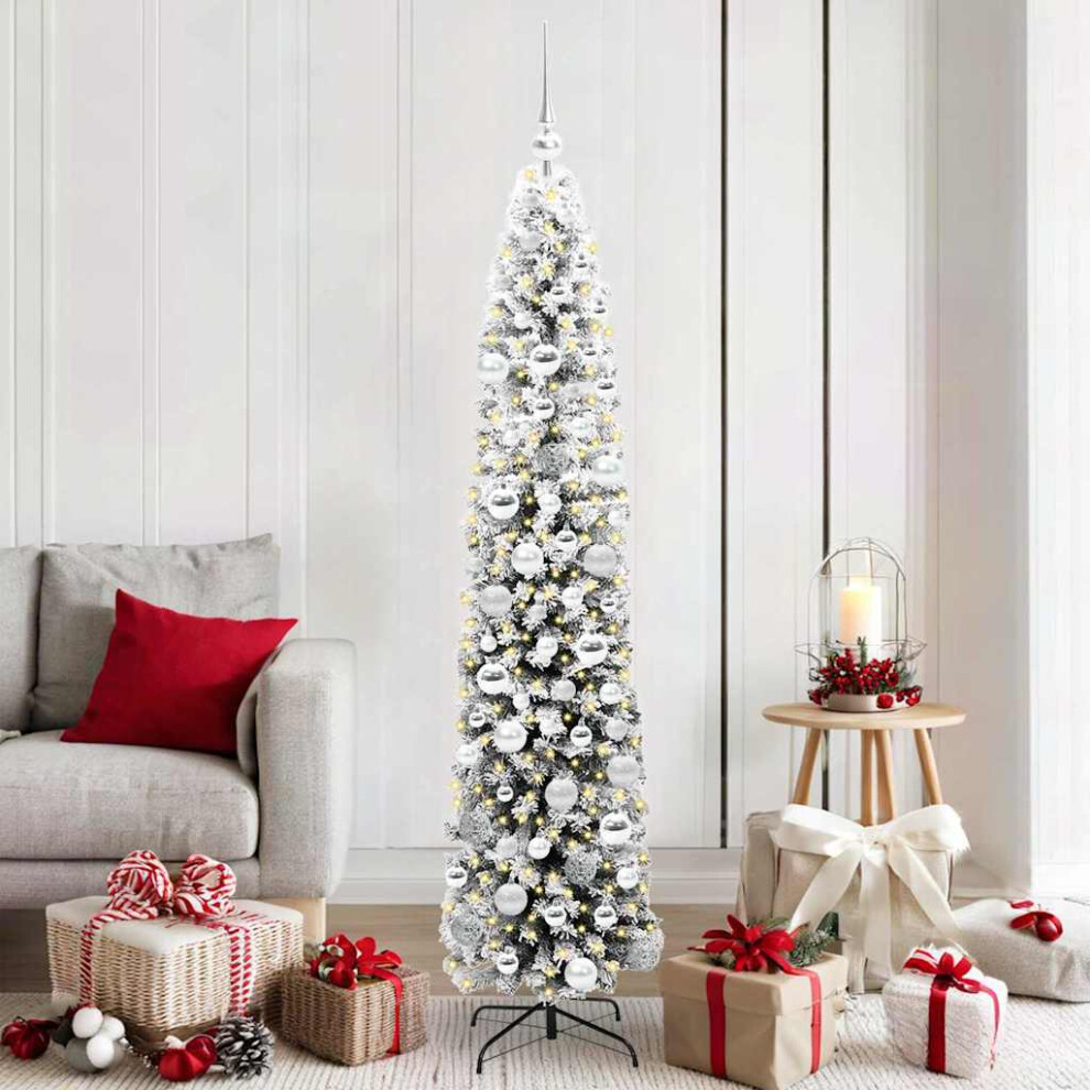 Vidaxl (Green And White, 180 Cm) Slim Artificial Christmas Tree Decoration Artificial Tree Xmas Tree