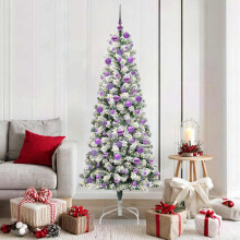 vidaXL Artificial Hinged Christmas Tree Green and White 180 cm