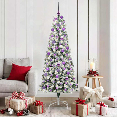 VidaXL vidaXL Artificial Hinged Christmas Tree Green and White 180 cm