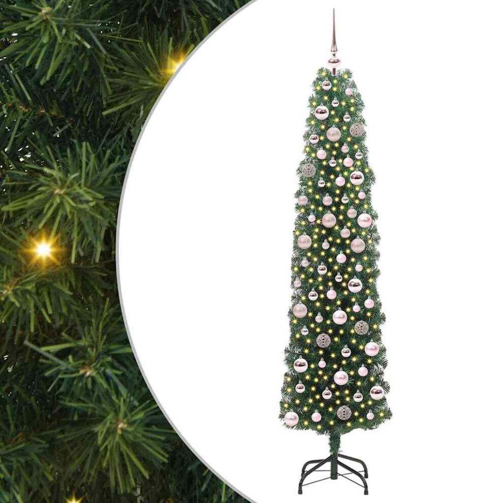 Artificial Christmas Tree With Leds Decoration Ornaments 6Ft Green/Pink Vidaxl - Image 2