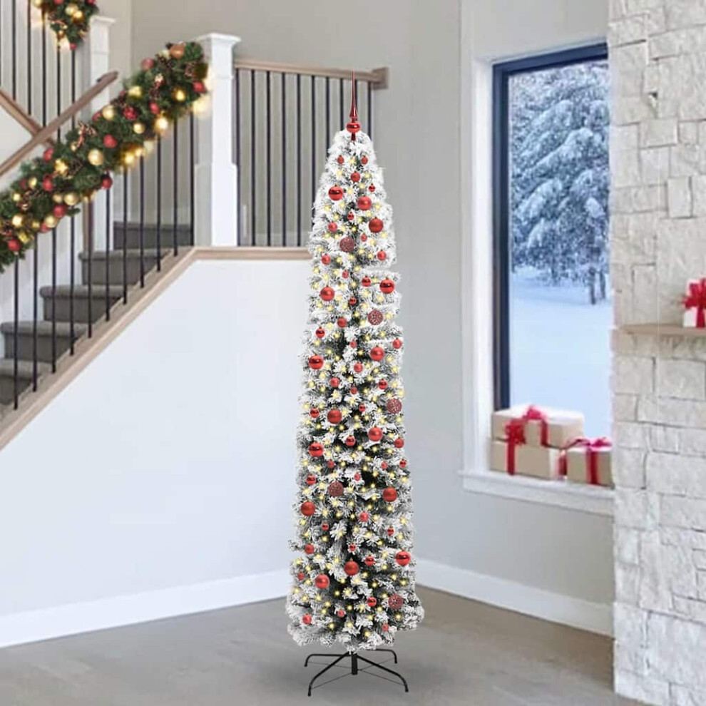 Vidaxl (Green And White, 240 Cm) Slim Artificial Christmas Tree Decoration Artificial Tree Xmas Tree