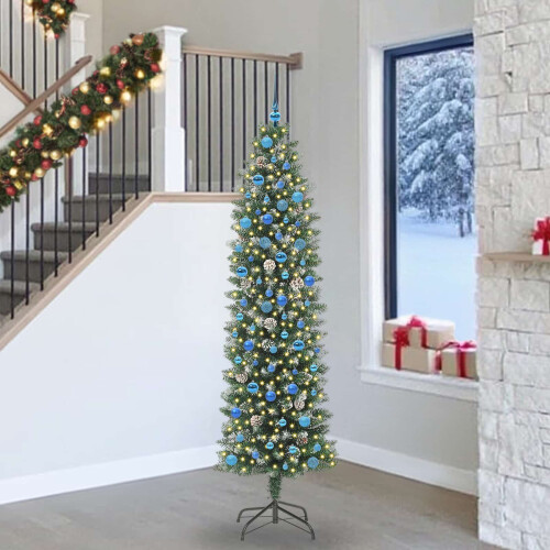 VidaXL vidaXL Artificial Slim Christmas Tree Green and White 240 cm