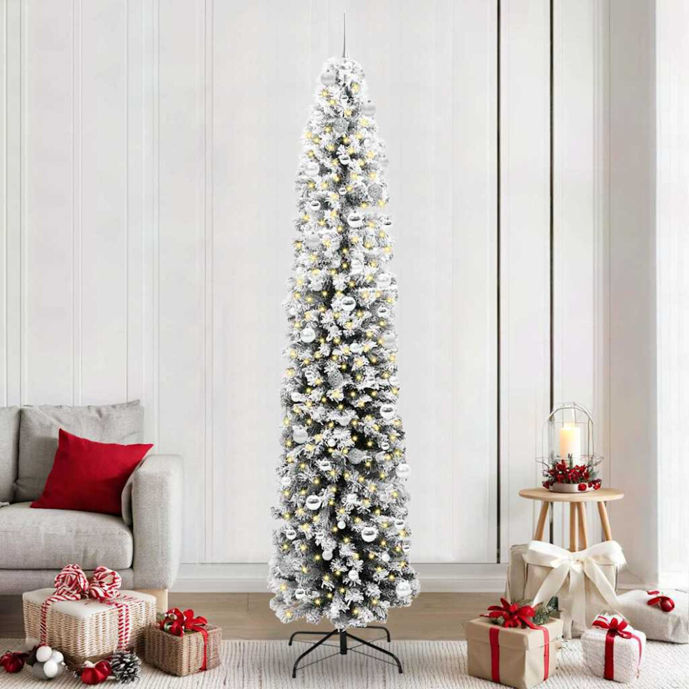 Vidaxl (Green And White, 240 Cm) Slim Artificial Christmas Tree Decoration Artificial Tree Xmas Tree