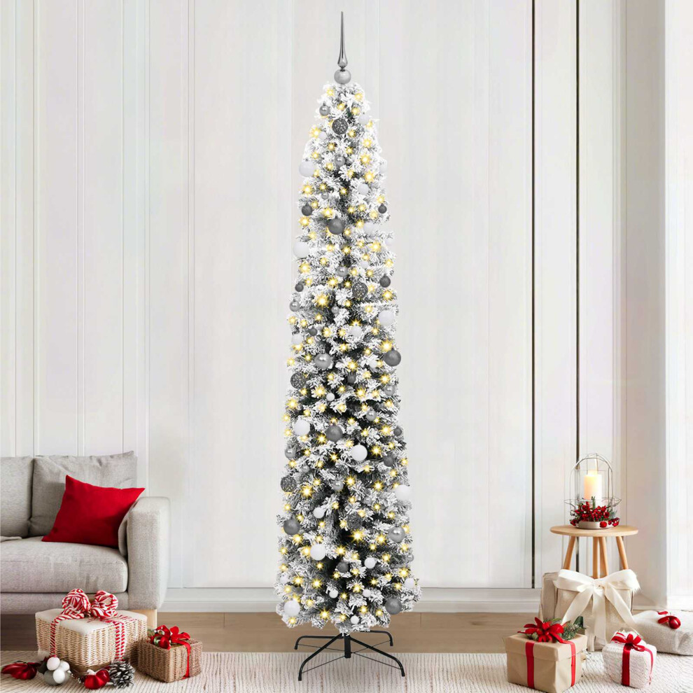 Vidaxl (Green And White, 240 Cm) Slim Artificial Christmas Tree Decoration Artificial Tree Xmas Tree