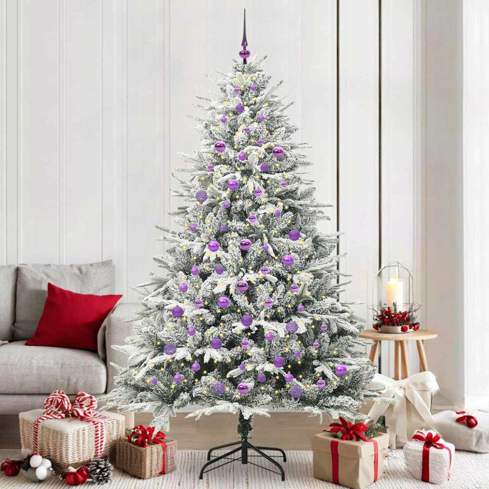 300 Led Pre-Lit Baubles Artificial Snow Flocked Christmas Tree 7Ft Lilac/Green Vidaxl - Image 3