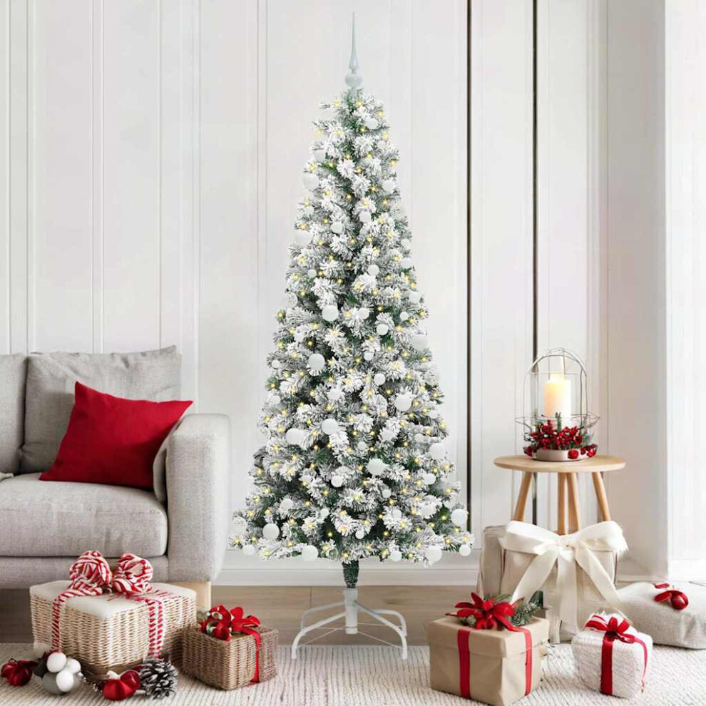 Vidaxl Artificial Hinged Christmas Tree Green And White 180 Cm