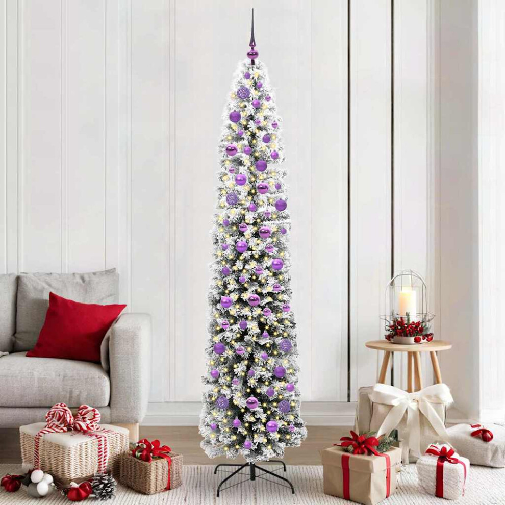 vidaXL Artificial Christmas Tree with 300 LEDs, Snow Flocked Green - 210 cm - Image 2
