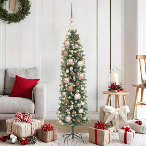VidaXL vidaXL Artificial Slim Christmas Tree Green and White 120 cm