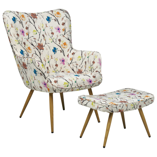 Beliani Wingback Chair VEJLE with Footstool Fabric Light Beige