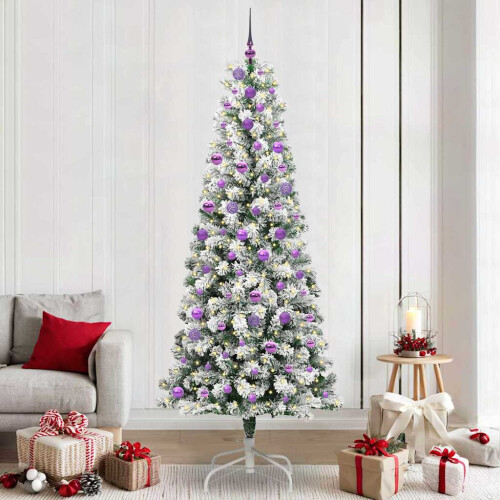 VidaXL vidaXL Artificial Hinged Christmas Tree Green and White 240 cm