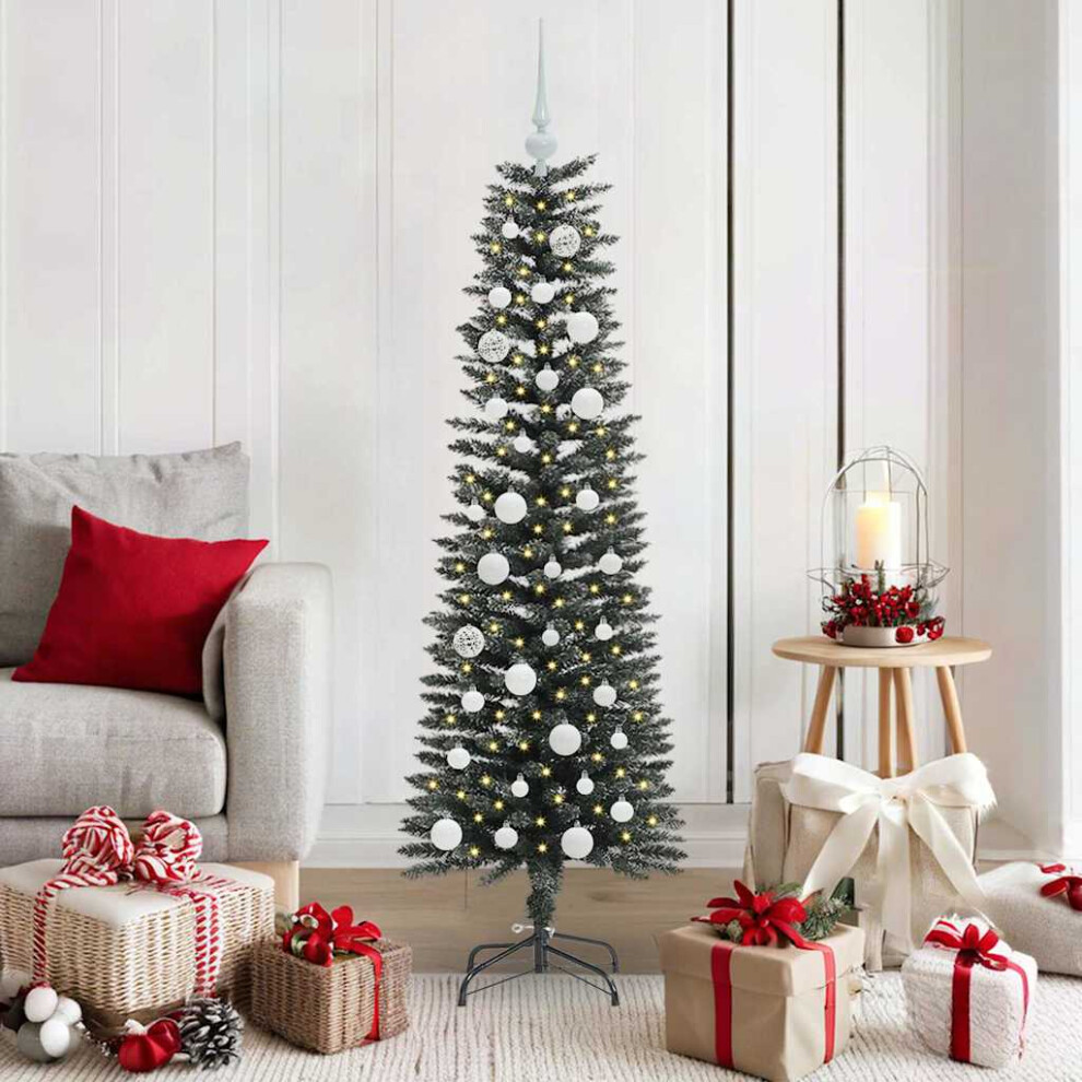 Pre-Lit Baubles Artificial Christmas Tree 5Ft White/Green Vidaxl - Image 2