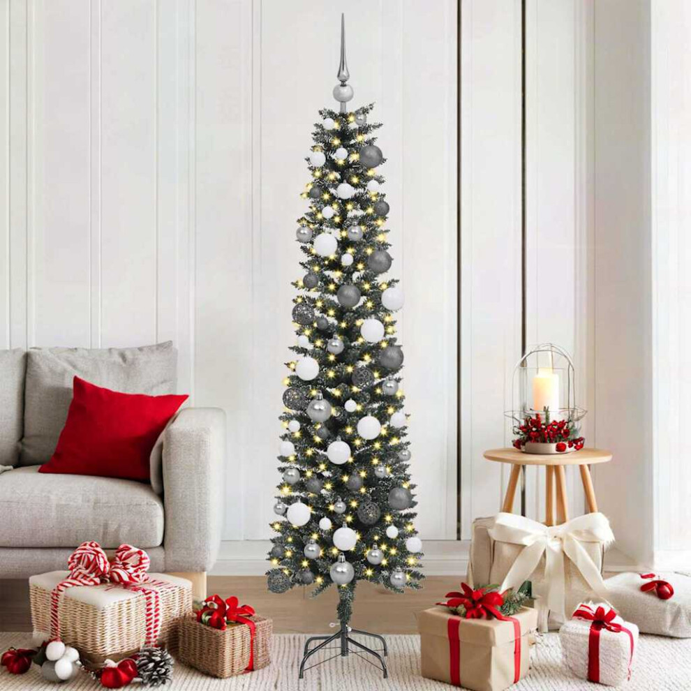 Vidaxl (180 Cm) Artificial Slim Christmas Tree With Stand Xmas Tree Decor Green Pvc