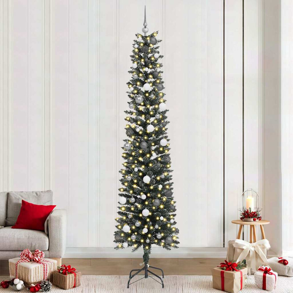 Vidaxl (240 Cm) Artificial Slim Christmas Tree With Stand Xmas Tree Decor Green Pvc