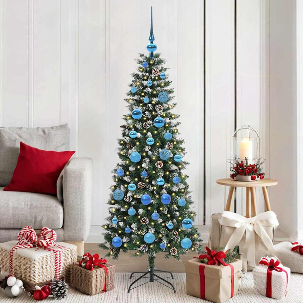 Pre-Lit Baubles Artificial Snow Tipped Christmas Tree 5Ft Blue/Green Vidaxl - Image 3