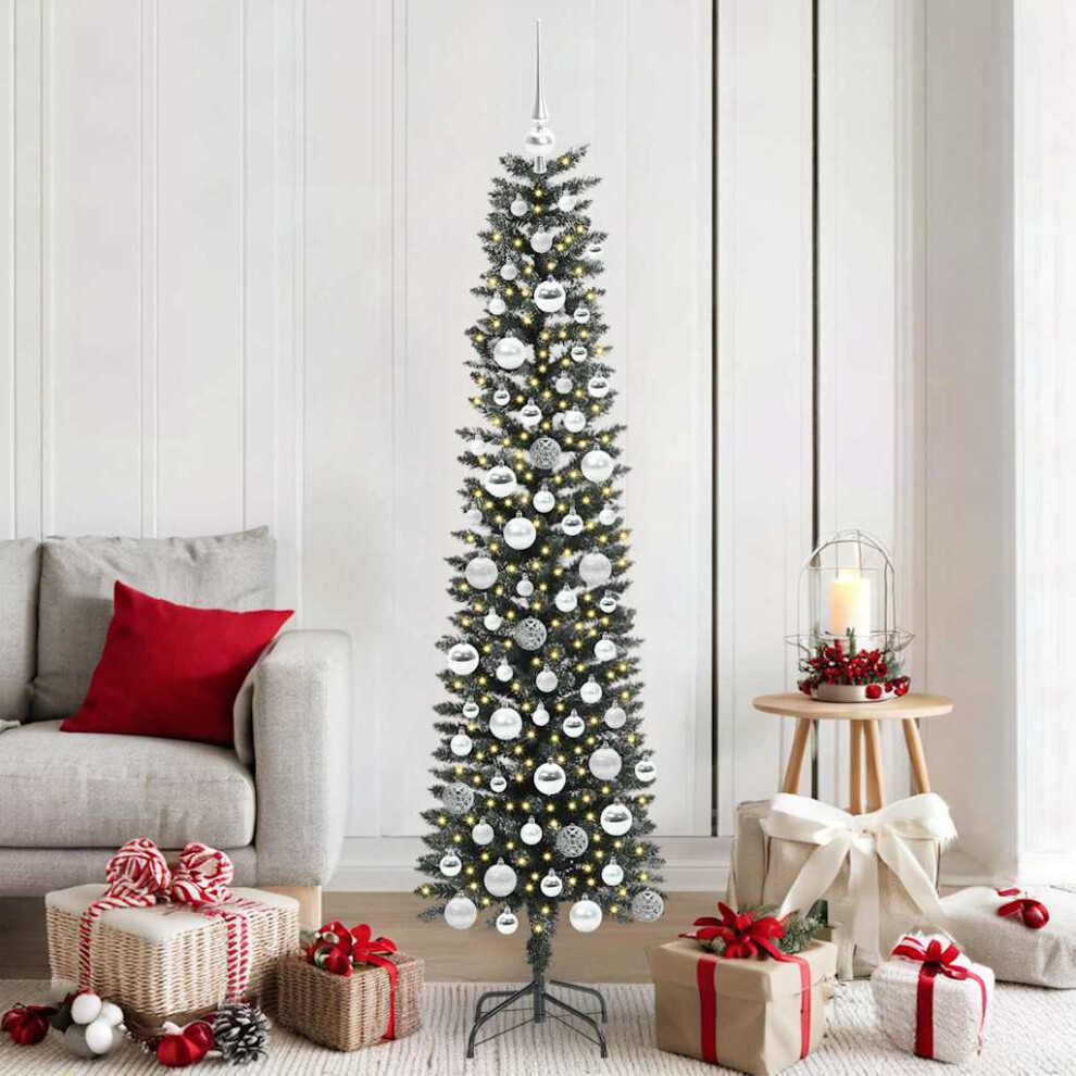 Vidaxl (180 Cm) Artificial Slim Christmas Tree With Stand Xmas Tree Decor Green Pvc