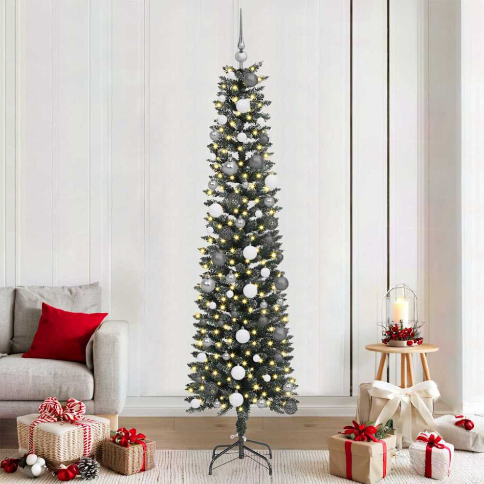 Vidaxl (210 Cm) Artificial Slim Christmas Tree With Stand Xmas Tree Decor Green Pvc