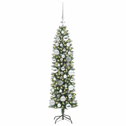 VidaXL vidaXL Artificial Slim Christmas Tree Green and White 120 cm 2