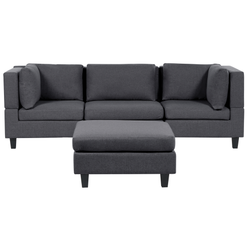 Beliani Modular Sofa 3 Seater UNSTAD Dark Grey Fabric with Ottoman