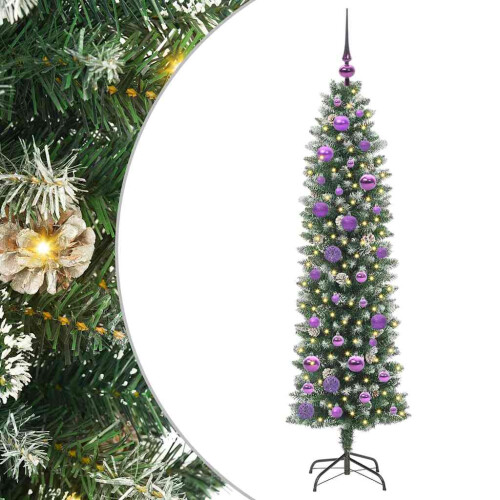 VidaXL vidaXL Artificial Slim Christmas Tree Green and White 150 cm 1
