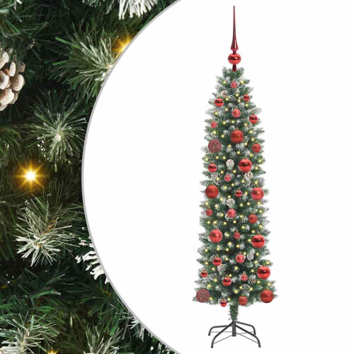 VidaXL vidaXL Artificial Slim Christmas Tree Green and White 120 cm 1