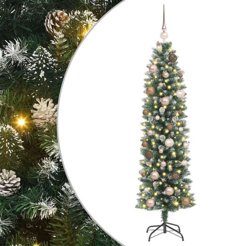 VidaXL vidaXL Artificial Slim Christmas Tree Green and White 150 cm 1