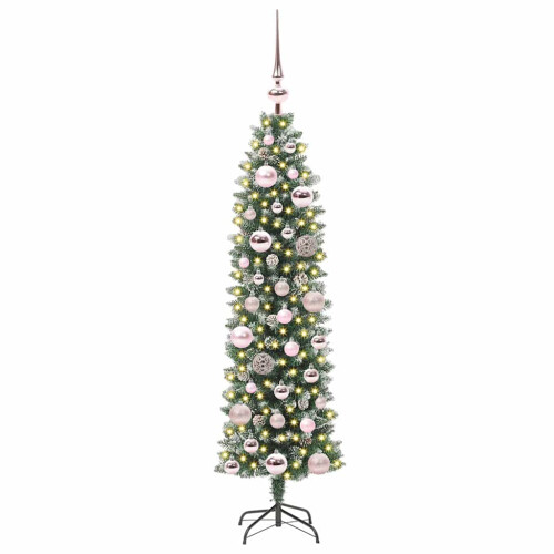 VidaXL vidaXL Artificial Slim Christmas Tree Green and White 120 cm 2