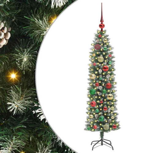 VidaXL vidaXL Artificial Slim Christmas Tree Green and White 120 cm 1