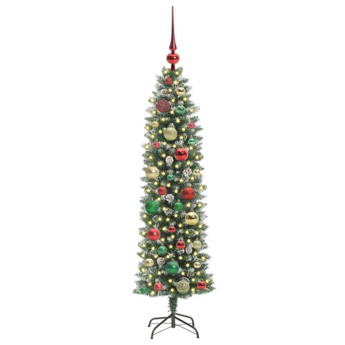 VidaXL vidaXL Artificial Slim Christmas Tree Green and White 120 cm 2