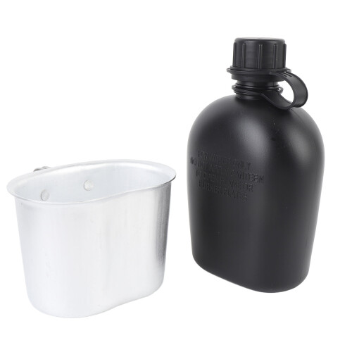 Outdoor Feldflasche PE 1L schwarz mit Becher 1