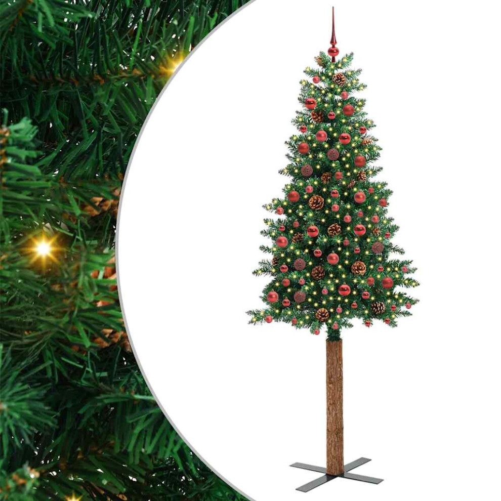 Vidaxl (Green, 210 Cm) Slim Christmas Tree With Leds & Ball Set Multi Colours Multi Sizes