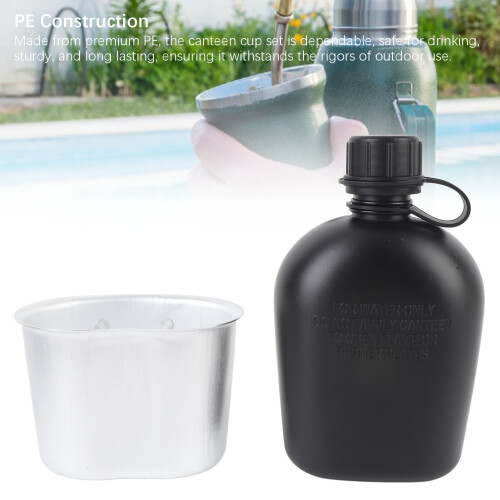 Feldflasche 1L Outdoor schwarz mit Zubehör