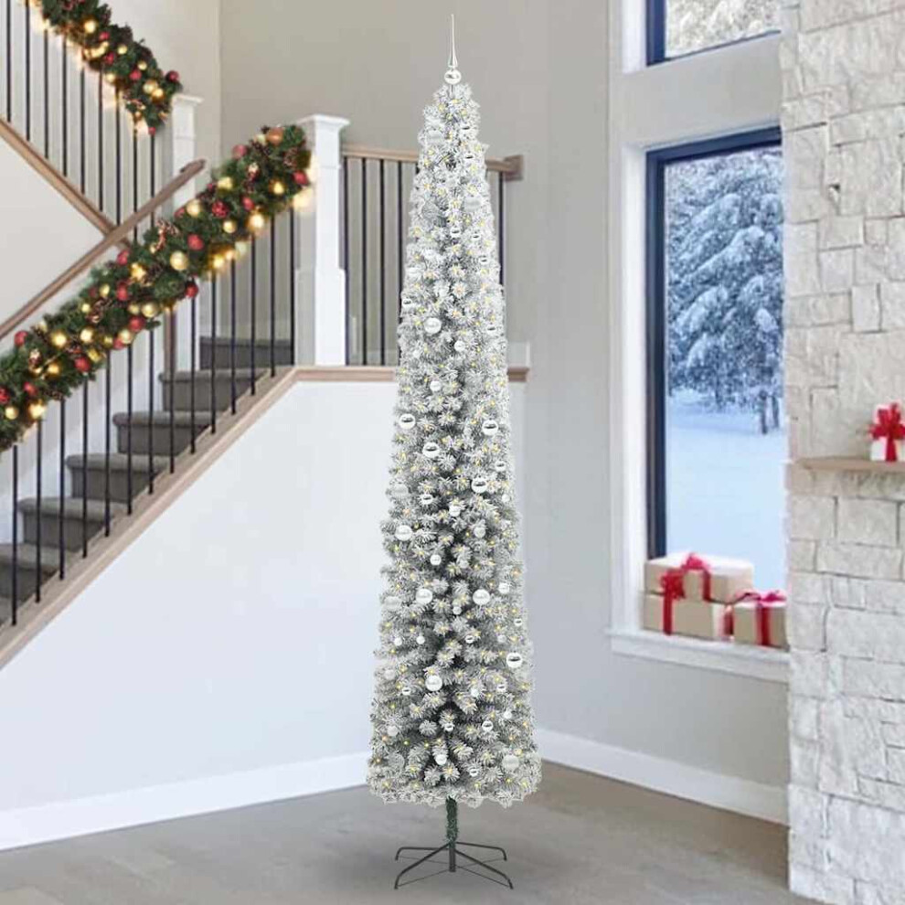 Vidaxl (Green And White, 300 Cm) Slim Artificial Christmas Tree Decoration Artificial Tree Xmas Tree