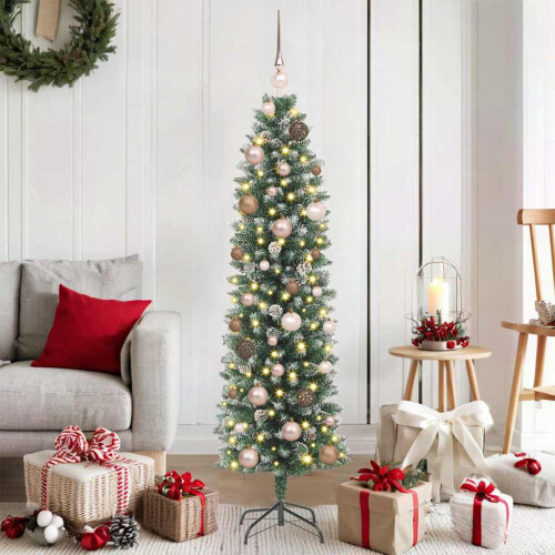VidaXL vidaXL Artificial Slim Christmas Tree Green and White 150 cm