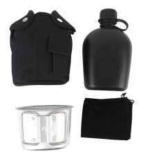 Outdoor Feldflasche PE 1L schwarz mit Becher