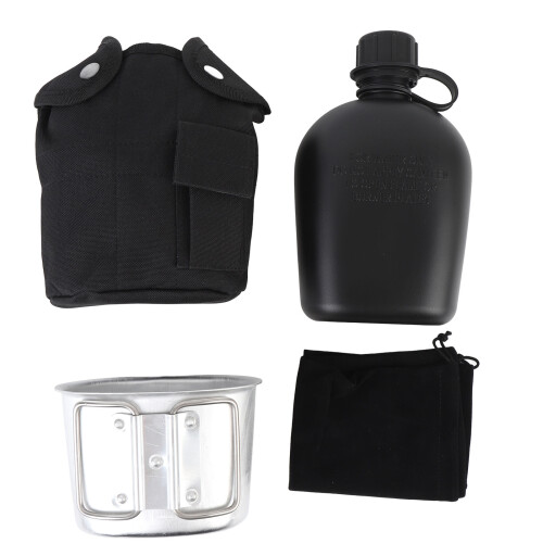 Outdoor Feldflasche PE 1L schwarz mit Becher