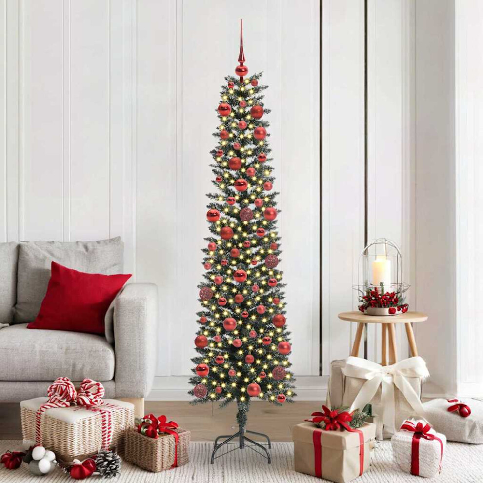 Vidaxl (180 Cm) Artificial Slim Christmas Tree With Stand Xmas Tree Decor Green Pvc