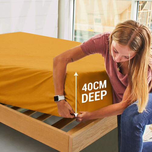 (Ochre, Super King) Extra Deep Fitted Sheets 40cm Bedsheet Single Double King & Super King