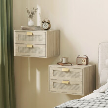 HOMCOM Modern Floating Nightstands Set of 2, 2 Drawers Bedside Tables, Oak