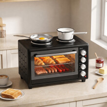 HOMCOM 36L Mini Oven with Dual Hot Plates, Electric Countertop Cooker
