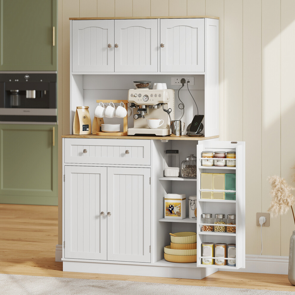 Homcom Pantry Storage Cabinet With Adjustable Shelves And 4 Door Racks