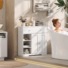 HOMCOM Bathroom Floor Cabinet, Bathroom Cabinet with Drawer and Door, White