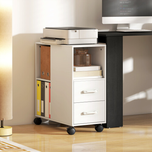 Homcom HOMCOM Mobile Printer Table with Drawers on Wheels for Home Office, White 1