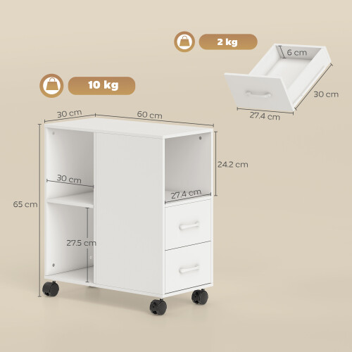 Homcom HOMCOM Mobile Printer Table with Drawers on Wheels for Home Office, White 2