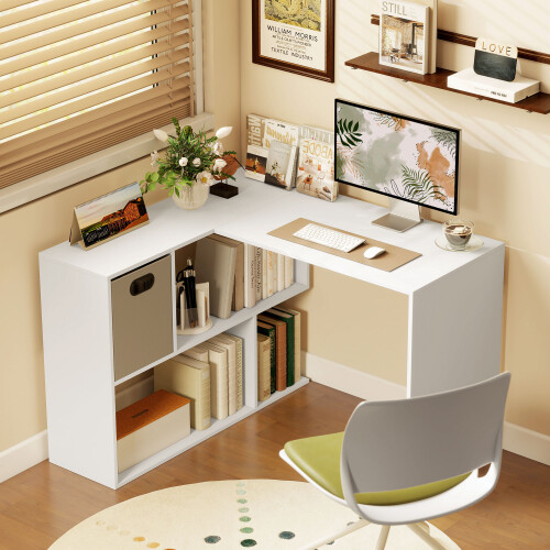 Homcom HOMCOM L Shaped Computer Desk, 110 x 100cm Reversible Corner Desk, White 1
