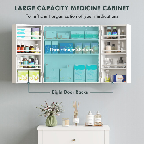 Homcom HOMCOM Wall Mount Medicine Cabinet with Key Lock and 2 Doors, White 1